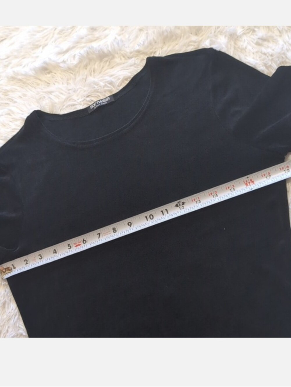 90s Softwear by Mark Singer Slinky Stretchy Black Scoop Neck Vintage Goth Tee - Picture 5 of 6